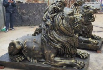 怒江大型趴獅雕塑，仿銅動(dòng)物雕塑，玻璃鋼獅子雕塑制作